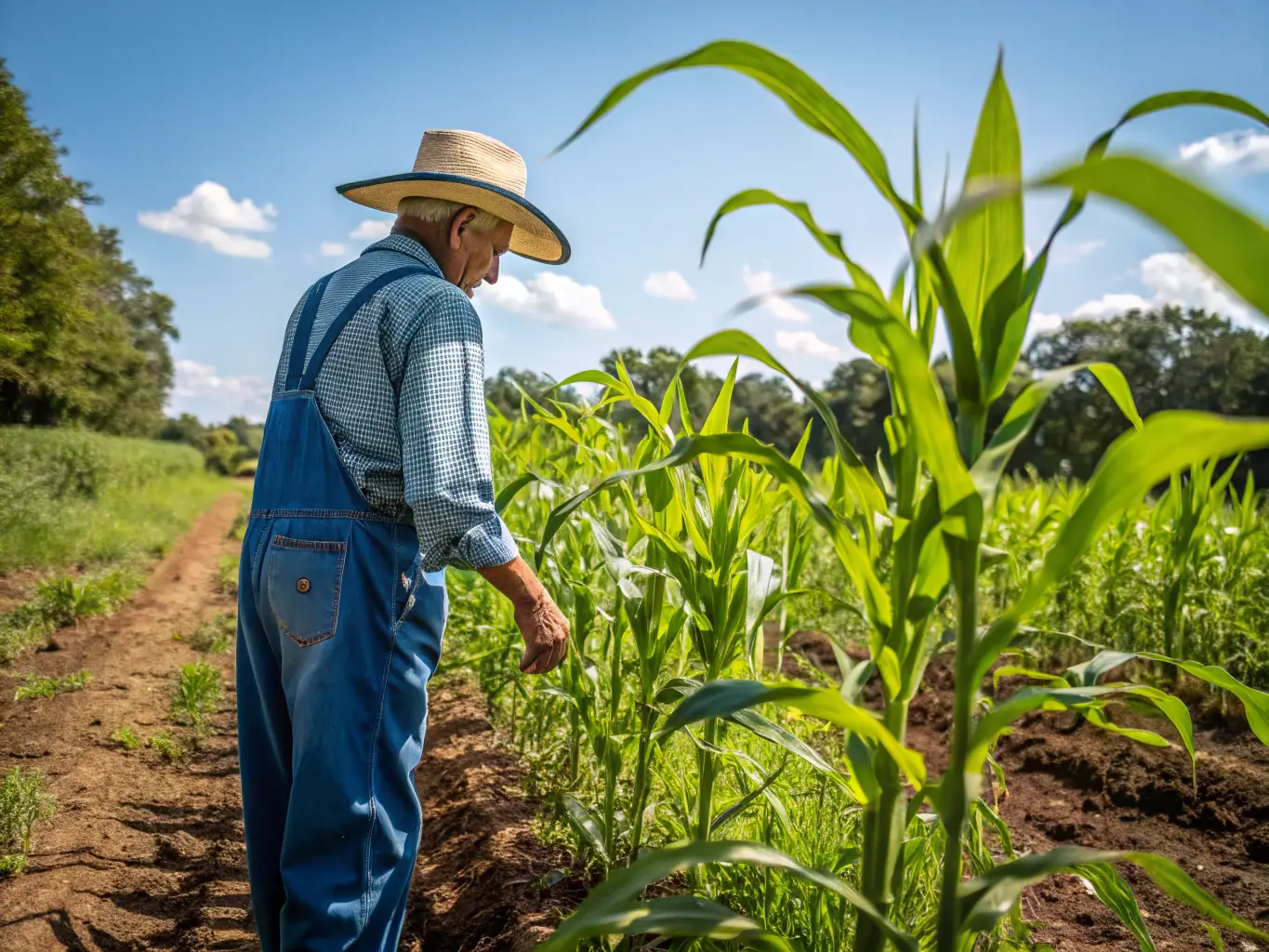 A farmer tending to a field of organic vegetables, showcasing the sustainable and eco-friendly farming practices used to grow teriyakidrop's organic produce.