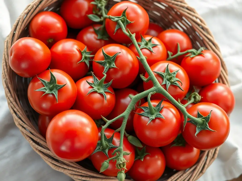 A close-up shot of a certified organic label on a basket of freshly picked organic tomatoes, highlighting the authenticity and quality of the product.